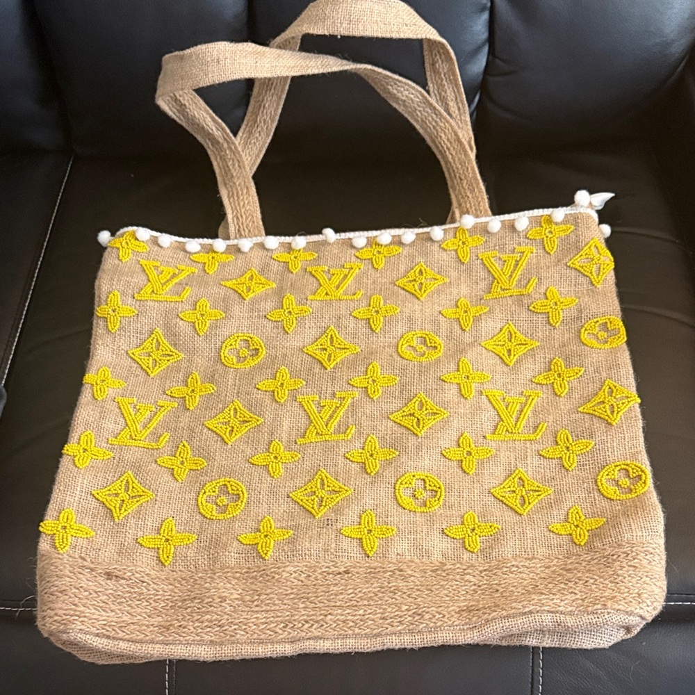 Beaded yellow tote bag- new